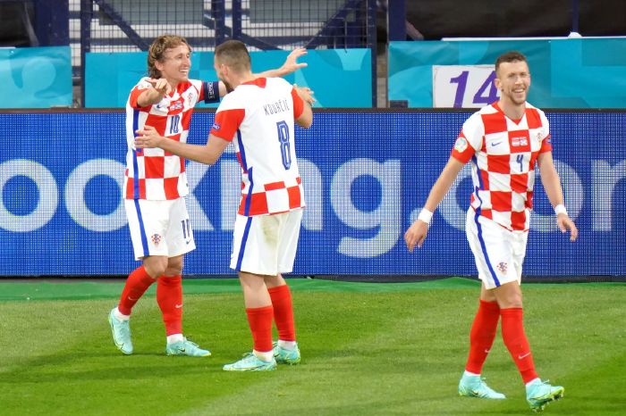 Croatia's Luka Modric celebrates scoring vs Scotland
