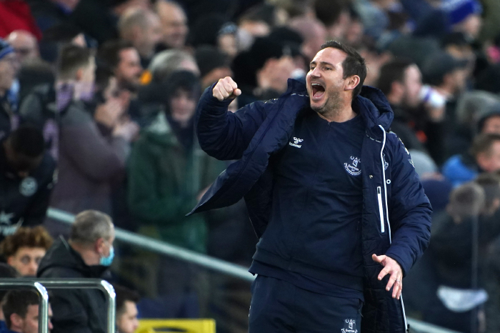 Frank Lampard celebrates during his first Everton win vs Brentford