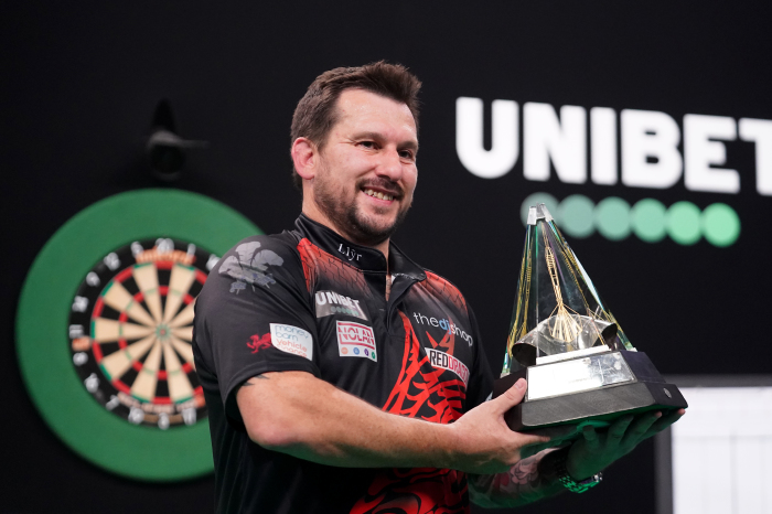 Jonny Clayton lifts the 2021 Premier League of Darts